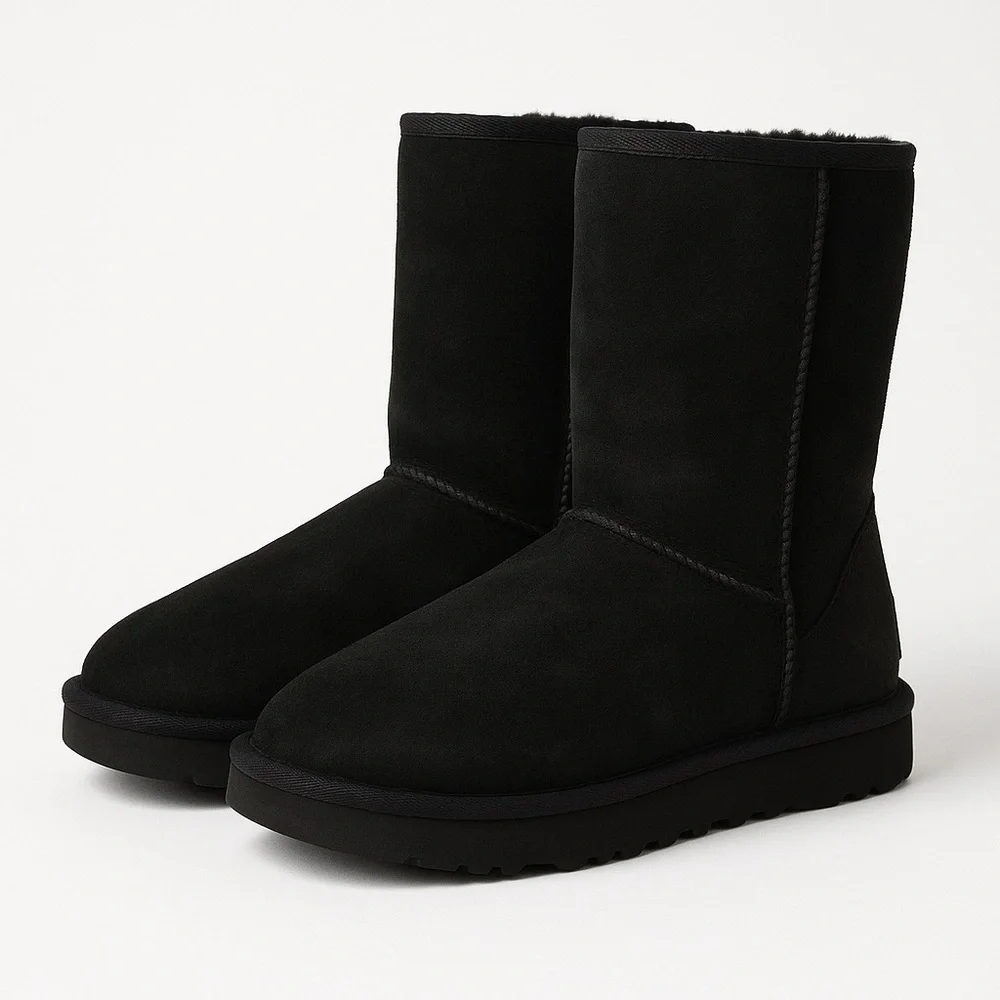 UGG Classic Short II Suede Shearling Boots Black Cozycore Size 8 - Picture 2 of 13